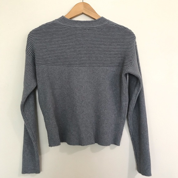 Nanette Lepore Ribbed Crop Sweater | Grey Crewneck Sweater - Picture 5 of 9